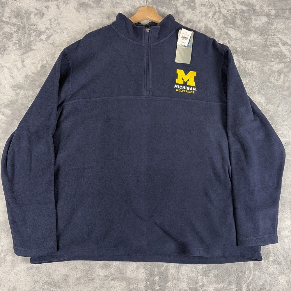 Michigan Wolverines Pro Edge Logo Quarter Zip Fleece Sweatshirt 2XL Navy NWT